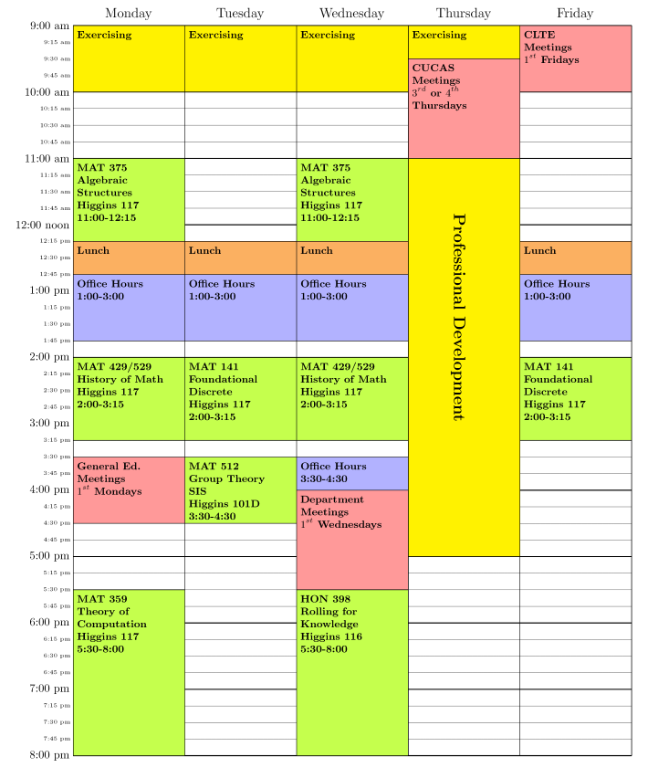Spring 2026 Schedule for Dr. Rocca. All this information is listed above on the website.